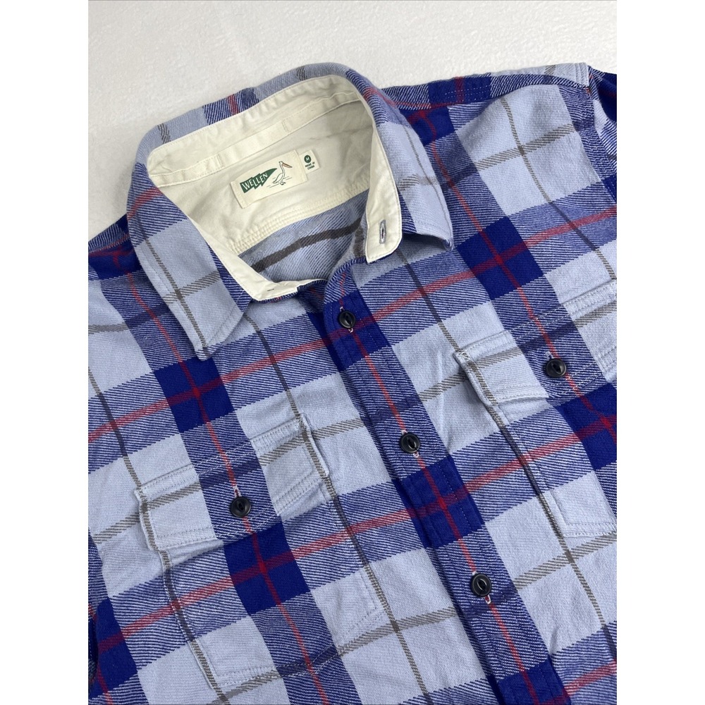 Wellen Mendo Flannel Shirt Mens M Blue Plaid Shacket Flap Pockets Huckberry